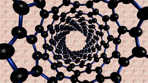 Artistic rendering of a carbon nanotube using balls and sticks.