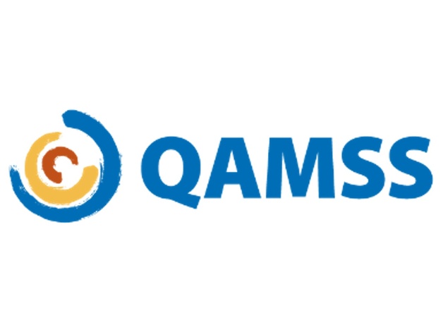Target-shaped logo resembling paintbrush strokes in offset concentric semicircles with the "QAMSS" abbreviation next to it